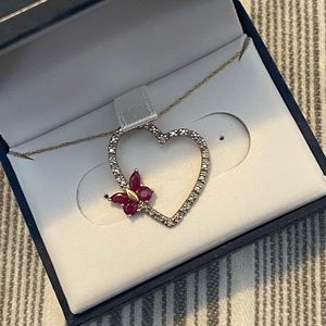 10k Gold Heart and Red Butterfly Necklace